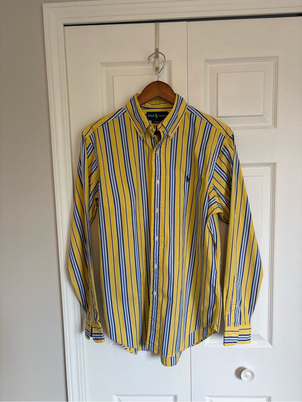 VTG Polo Ralph Lauren Classic Fit Men's M Yellow/Blue Striped ButtonDown Shirt